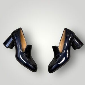 AQUATALIA Michelle Loafer Block Heels Black Patent Leather Pump Women's Size 10